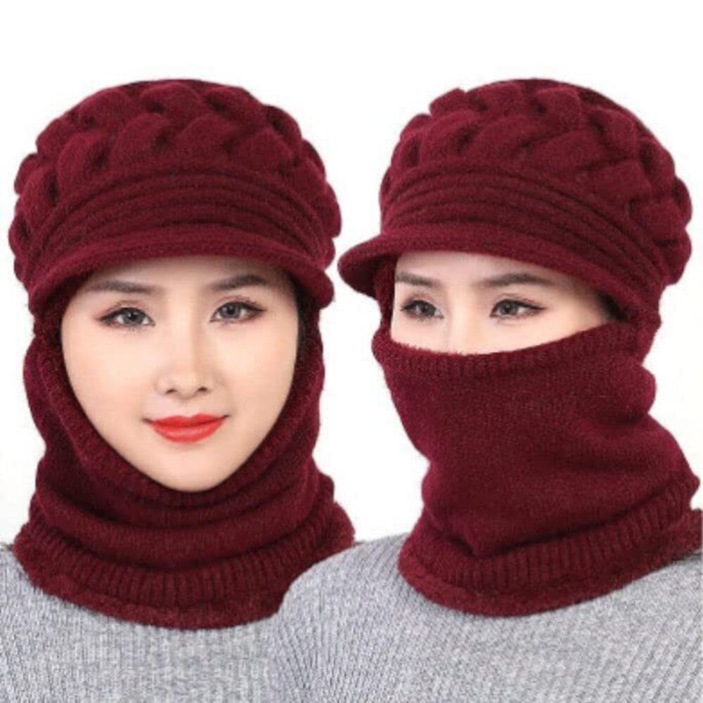 7860 Winter Beanie Hat Peruvian Circle Scarf Set Warm Chunky Cable Knit